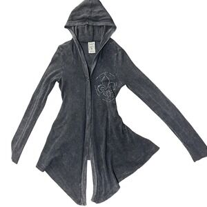 Vocal Womens Hooded Y2K Cardigan Rhinestone Embellished Knit Duster Jacket